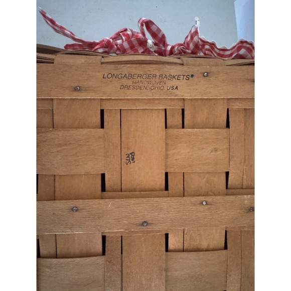 Vtg Longaberger 1993 Large Basket With Lid, Handles & Riser Picnic Pie Red White - Picture 14 of 14